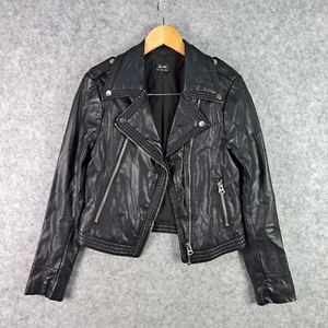 Bardot Jacket Womens 10 Black Faux Leather Zip Pockets Moto Bike 6693 - Picture 1 of 11