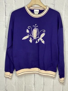 Vintage Marcia 80s 90s Womens Sweatshirt Purple Embroidered Golf Sz L USA - Picture 1 of 12