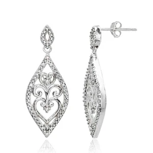 Filigree 1/10ct TDW Diamond Chandelier 925 Silver Drop Dangle Earrings, JK-I3 - Picture 1 of 3