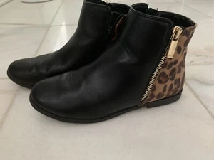 Aldo Girl's Black Leather / cheetah Ankle Bootie  - Big Kid Size 3 - Picture 1 of 5