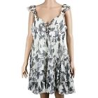 Beyond Words Dress Ruffled Strap Tiered Ruffle Skirt Lace-up top Black Floral L