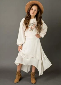 Girls Joyfolie Maxi Skirt Cream Floral Boho Justine Ruffle Handkerchief Dress 10 - Picture 1 of 1
