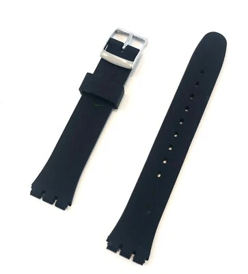 Cinturino RICAMBIO Orologio SWATCH Uomo Donna Silicone 17 mm NERO Fibbia ACCIAIO