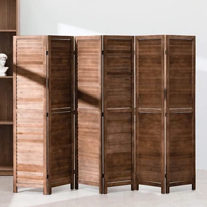 6 Panel Wood Room Divider, Privacy Wall Divider Folding Wood Screen Panel, Brown - Picture 1 of 8