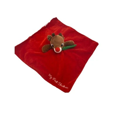 My First Christmas Rudolph the Red Nose Reindeer Lovey Security Blanket Rattle - Image 1 of 4