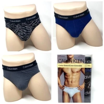 Calvin Klein 3-PACK Hip Brief Cotton Stretch Blue Black Men NP21660-923 - Image 1 of 4
