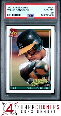 1991 O-PEE-CHEE #525 WILLIE RANDOLPH ATHLETICS POP 3 PSA 10 - Image 1 of 3