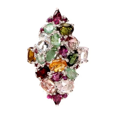 925 Anello Argento Sterling Ovale Acquamarina Smeraldo Tormalina Gemma Misura 8 - Immagine 1 di 4