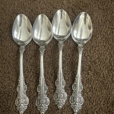 SET 4 TEA SPOONS! Vintage OXFORD HALL stainless: BALFOUR pattern: LOVELY - Image 1 of 4