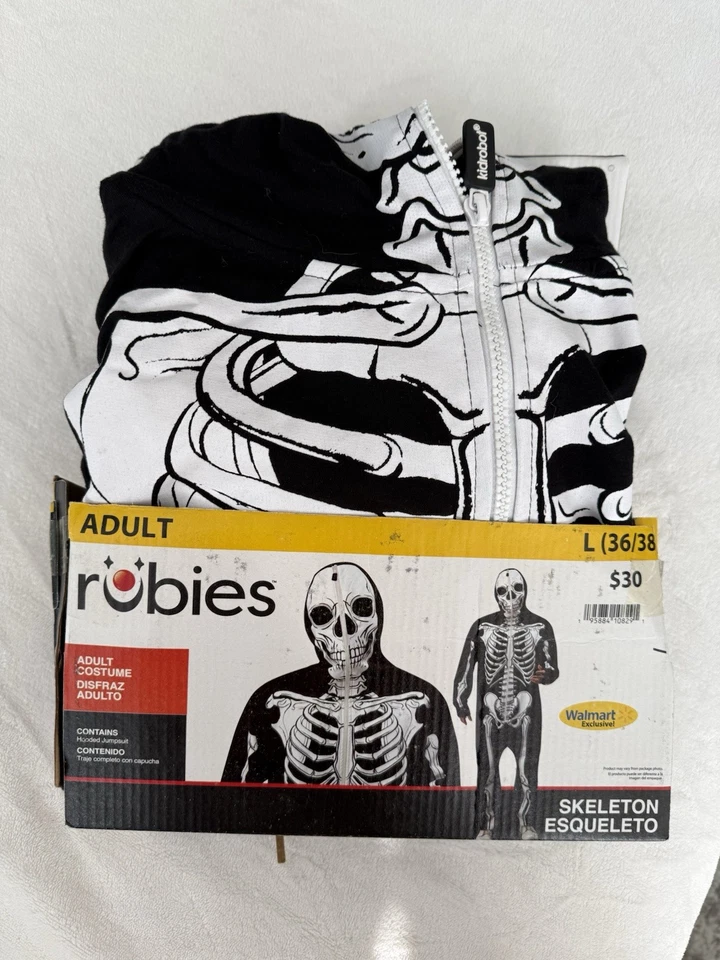 Rubies Adult Costume Skeleton Size L 36/38 Hooded Jumpsuit Walmart