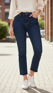 Selected Slim Flare Cropped Lenore Jeans Raw Hem Stretch Denim Blau EU 27 US 4 - Bild 1 von 12