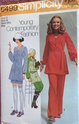Vtg 1970s Simplicity 9499 Tunic Top Pants Shorts SEWING PATTERN 12 34 UnCUT FF - Image 1 of 4