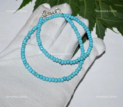 Turquesa Teñido Piedra Diciembre Birth Aniversario Esposa Collar con Cuentas 925 - Imagen 1 de 4