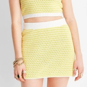 Future Collective Alani Noelle Women's M Crochet Check Mini Skirt Yellow/White - Picture 1 of 10