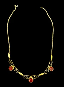 Collar vintage de piedras de vidrio rojo 12K GF c.1940 - Imagen 1 de 5