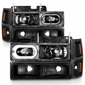 ANZO For Chevy Tahoe 1995-1999 Crystal Headlights Black Housing w/ Signal Lights - Picture 1 of 6