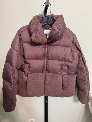 Columbia Mujer M Chaqueta Recortada Leadbetter Point Sherpa Híbrido Puffer Marrón Foto 1 de 4