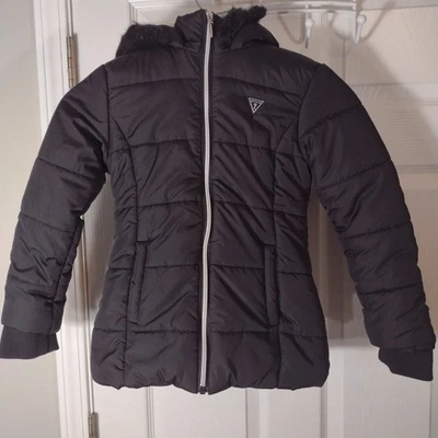 Girl’s Guess Hooded Jacket Quilted Puffer, Lined and Trimmed Size Medium (10-12) - Image 1 of 4