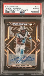 2021 Panini Obsidian Chuba Hubbard Orange Electric Etch Auto 55/75 PSA 8 - Picture 1 of 2
