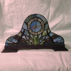 Unikat Tiffany Stil Napoleon Kaminuhr Garten Libelle Leuchtlampe - Bild 1 von 10