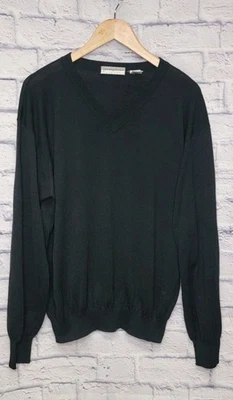 Suéter pulôver Jhane Barnes masculino 100% seda, gola V, preto tamanho grande - Imagem 1 de 4