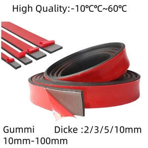 10 mm bis 100 mm Gummistreifen Selbstklebend Dichtung Gummimatte Vollgumm Breite - Picture 1 of 12