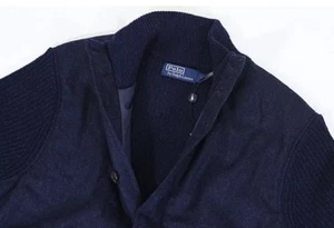 Polo Ralph Lauren Wool Cashmere Blend Sweater Jacket Indigo Blue Size Med NWT - Picture 1 of 10