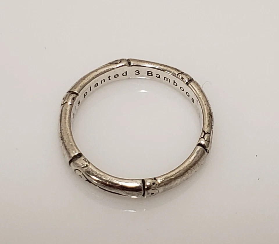 Anillo John Hardy Plata Esterlina "Este Chapado 3 Bamboo" Bambú 3.3mm Banda Talla 7 Foto 1 de 4