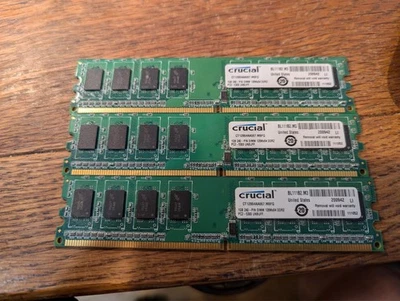 A Set of 3 Crucial (DDR2-667) 1 GB UDIMM 667 MHz PC2-5300 DDR2 RAM Memory... - Image 1 of 2