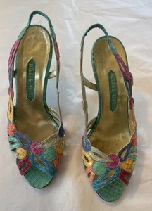 VTG Rare Helene Arpels Colorful Retile Cutouts Peep Toe Heels~6B~Need Heel Taps - Picture 1 of 10