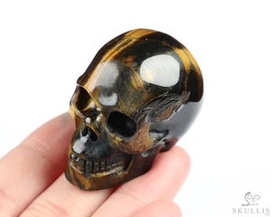 Gemstone 2.0" Blue & Gold Tiger's Eye Hand Carved Crystal Skull, Realistic - Picture 1 of 8