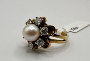 18 Karat Goldring Mit Brillanten Und Perle/ Größe 55 - Bild 1 von 6