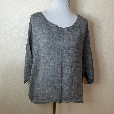 Blusa J Jill Purejill Gris Cuadrado Lino GRANDE Foto 1 de 4