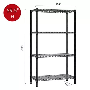 Adjustable Rack Garage Warehouse Metal Wire Shelvings 4 Tier Shelves Black 60 in - Picture 1 of 9