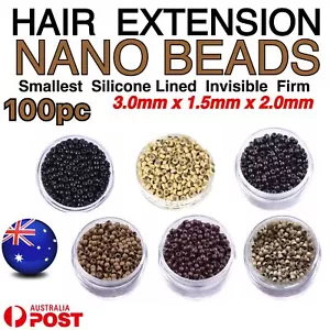Hair Extension Bead Micro Rings NANO 100 Copper Silicone Lined 3mm x 1.5mm x 2mm - Picture 1 of 17