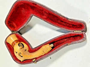 Antique carved meerschaum pipe with amber bowl, cased carved eagle claw - Picture 1 of 21