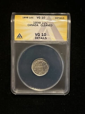 1898 Canada 10 Cents Anacs Vg10 Details Cleaned Silver Canada Dime Victoria - Image 1 of 4