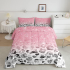 Leopard Print Comforter Set Twin Size,Kids Girls Woman Feminine Room Decor,Pink 