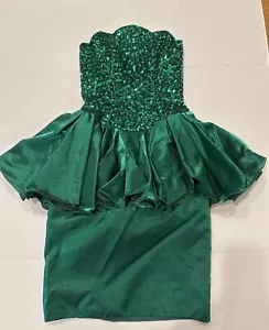 Vintage Mike Benet Prom Formal Dress Strapless Holiday Party Green Sequin SZ 6 - Picture 1 of 13