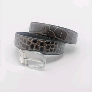 NUEVO CON ETIQUETAS TUMI Marrón Croco/Negro Piel de becerro Cinturón Reversible * Talla 40 $225 - Imagen 1 de 9