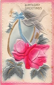 POSTKARTE GEBURTSTAG GRUSS NEUHEIT STOFFKARTE BLUMEN - Bild 1 von 2