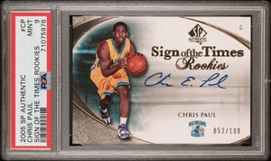 2005-06 SP Authentic Chris Paul Rookie Sign Of The Times On Card Auto /100 PSA 9