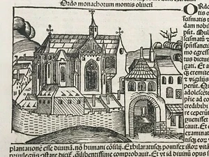 MOUNT OF OLIVES 1493 CHRONICLE OF NUREMBERG HARTMANN SCHEDEL ORIGINAL - Picture 1 of 5