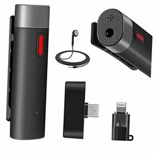 Wireless Lavalier Microphone for iPhone/Android Smart Phone, Plug & Play Black
