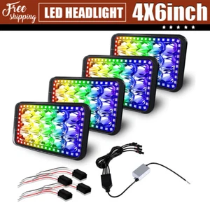 4x6"LED Headlight RGB Halo Ring Chasing Light for Kenworth T800 T400 T600 W900B - Picture 1 of 9