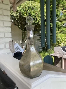 Quecksilber Glas Karaffe Dschinn Flasche geätzte Blume silber - Bild 1 von 5