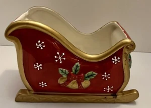 Fitz & Floyd Campane Festive Slitta di Babbo Natale Rossa Ceramica Fioriera di Natale Slitta - Foto 1 di 8