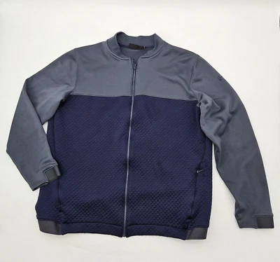 Under Armour 男式 Cold Gear 抓绒夹克尺寸 2XL 灰色海军蓝绗缝网格 — 第 1/4 张图片