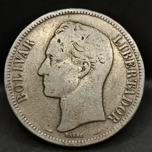 5 BOLIVARS SILVER 1910 SIMON BOLIVAR VENEZUELA 400000 EX. / SILVER - Picture 1 of 3