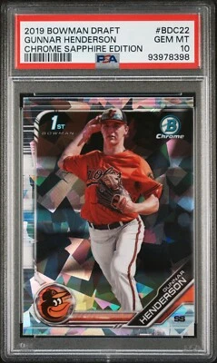 2019 Bowman Draft Chrome Sapphire Gunnar Henderson PSA 10 BALTIMORE ORIOLES RC - Image 1 of 2